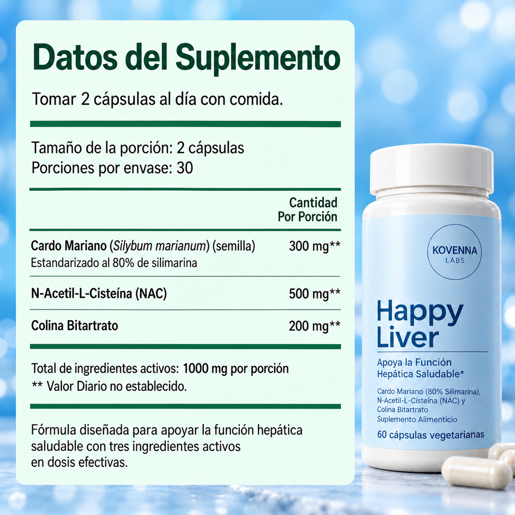 HAPPY LIVER - Apoyo Hepático - Capsulas con ingredientes Naturales